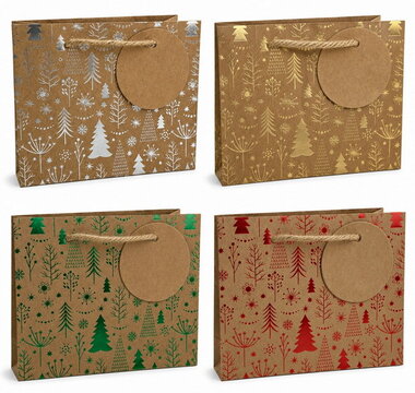 Christmas kraft Tree Bag with embossing 15 x 12 x 6.5 cm