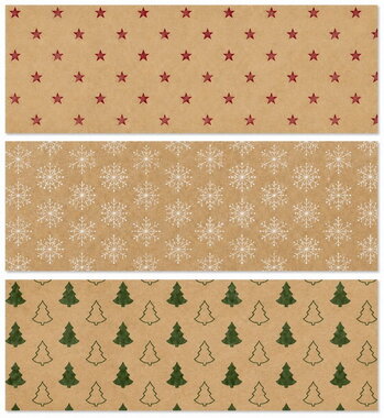 Kraft wrapping paper red, white, green print 3 motifs, 60 g, 200x70 cm