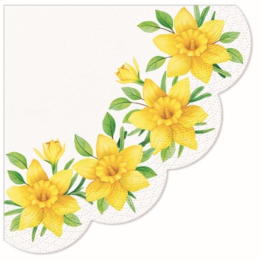 Paper Napkins, Daffodils, Round, 3-ply, O 32 cm, 12 pcs