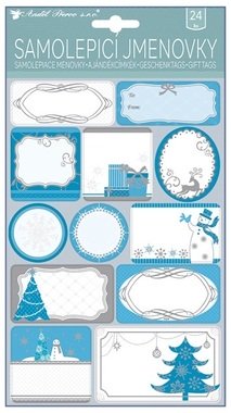 Self-adhesive gift tags, blue, 15 x 29 cm, silver embossed, 24 pcs.