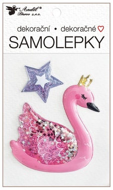 Sticker Filled with Glitters, Swan 10,5 x 18 cm
