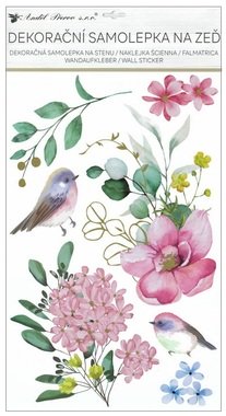 Wall Sticker with Glitter Flowers and Birds 32.5 x 60 cm