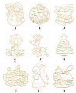 1670 Závěsná sklíčka se zlatou konturou k vybarvení barvičkami, vánoční motivy cca 8 cm, mix-1