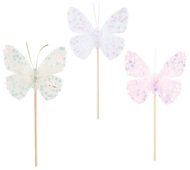 Butterfly with sequins and feathers 7 cm + Stick