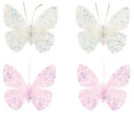 Butterfly w/Sequins and Feathers 6 cm, 4 pcs 
