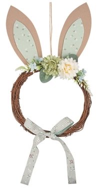 Wreath with Felt Ears and Bow 23 x 42 cm, Green