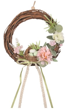 Wreath with Deco and Nest 20 x 20 x 6,5 cm, Green Ribbon