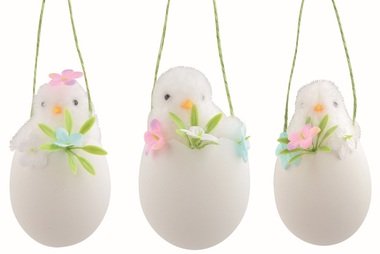 Chicken white in a Shell with Deco 6 x 11 x 6 cm for hanging