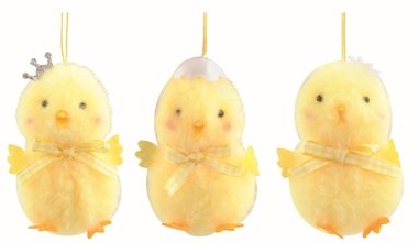 Chicken with Deco on the Head yellow 6.5 x 9 x 6 cm for hanging