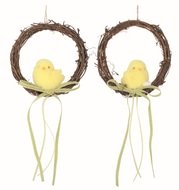 Easter Wreath Chicken with Egg and Bow 15 x 15 x 5,5 cm + ribbon for hanging