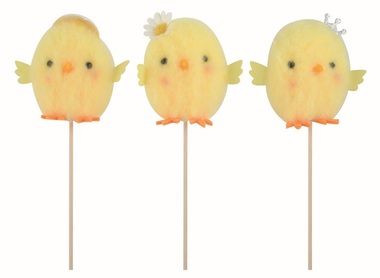 Chicken with Deco on the Head yellow 7.5 x 6.5 x 4 cm + Stick