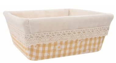 Fabric Basket light yellow with Flowers 16 x 6 x 16 cm
