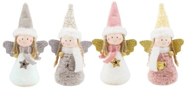 Standing Plush Angel 11 cm, White and Pink w/Gold Accessories