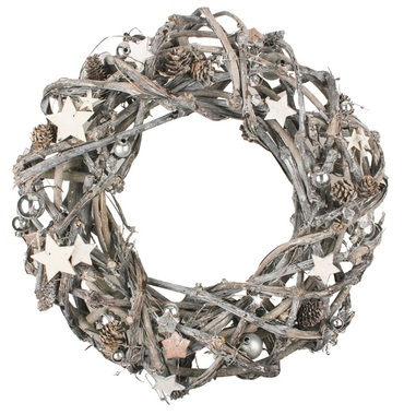 Wreath, Grey Wicker, Wooden, 42 cm