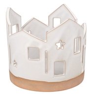 Ceramic Candle Holder Houses with a brown bottom edge 10.5 x 10 x 10.5 cm