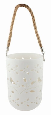 Lighting porcelain Cylinder with Spring motif, o 13 x 18 cm, warm white, 1 LED, Timer, for hanging