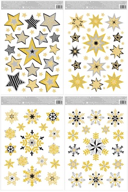 Decorative Window Cling with Glitter Stars and Snowflakes 30 × 20 cm