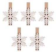 Wooden Snowflakes on Peg White 3.5 cm, 5 pcs 