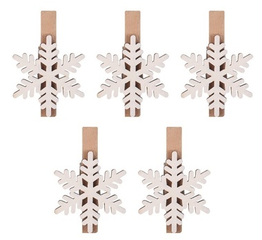 Wooden Snowflakes on Peg White 3.5 cm, 5 pcs 