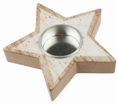 Candlestick wooden Star with gold Glitter o 11 x 2 cm