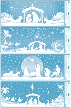 Self-Adhering Glitter Stripe Window Decoration 60 x 22,5 cm, Nativity