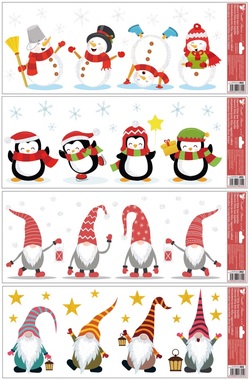 Window Clings Gnomes, Snowmen, Penguins 60 x 22,5 cm