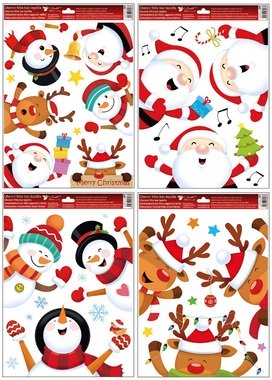 Decorative Window Cling with Glitter Reindeers and Santa 30 × 42 cm