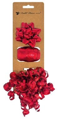 Red Gift Wrapping Set, Rosette 7 x 3.5 x 7 cm, Ribbon 0.5 cm x 10 m, Curl with Sticker
