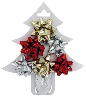 Gift Wrapping Set, Rosette 5 x 2 x 5 cm 6 pcs, Silver Ribbon 0.5 cm x 10 m