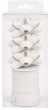 Gift wrapping Set white matte, Rosette 6 cm 3 pcs, Ribbon 1 cm x 10 m 1 pc