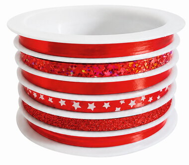 Gift Ribbons with red Decor 0.5 cm x 4 m, 6 pcs
