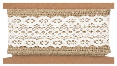 Jute Ribbon width 6 cm, 1 m, with Beige Lace