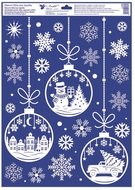 Decorative Window Cling – White Baubles with Snowman with Gift