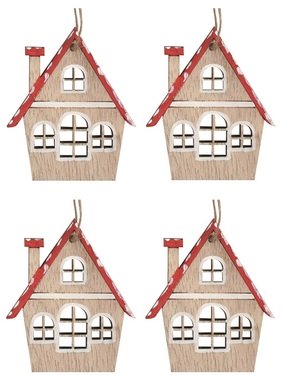 Wooden Hanging Houses Red 5 x 6 cm, 4 pcs 