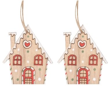 Wooden House with a White Roof for hanging 4.5 x 6 x 0.5 cm, 2 pcs in a Bag