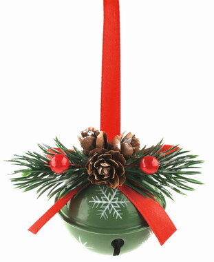 Jingle Bell with Decoration Metal Green 8 × 6.5 × 5 cm, for hanging