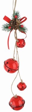 Jingle Bells with Decoration, Red Metal, 5 × 35 × 5 cm, for hanging