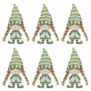 Green stripe elf wooden 4 x 5.5 x 0.3 cm with glue, 6 pcs in a bag