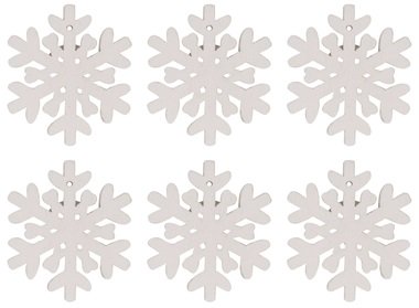 Wooden Snowflake 4,5 cm, 6 pcs, w/Tape
