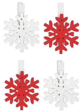 Wooden Snowflake 4,5 cm, on Peg, 4 pcs