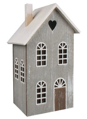 Standing Wooden House Grey with Patina with LED 12 x 20 x 9,5 cm 