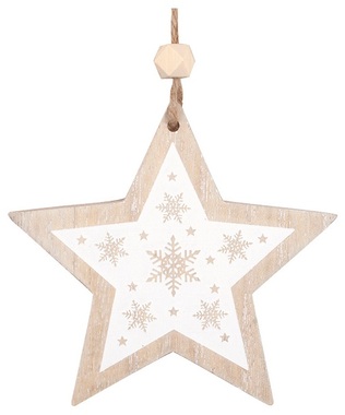 Wooden Star with White Decor 12 x 12 x 1 cm
