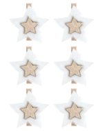 Wooden Stars with textile Decor on a Peg 4.5 x 0.3 cm 6 pcs in a bag