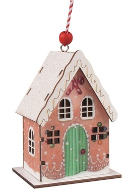 Wooden house, colorful, with glitter, for hanging, 7 x 9.5 x 5 cm