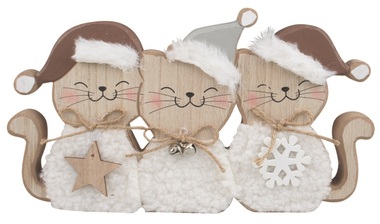 Wooden Cats in brown Hats, standing 25 x 14 x 2.5 cm