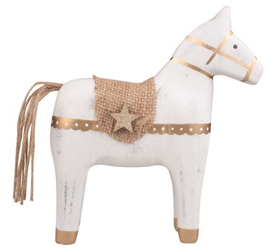 Wooden Horse with Gold Decor, standing 17 x 18.5 x 5 cm