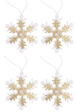 White-Gold Snowflake 6 cm, 4 pcs