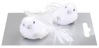 White Plush Bird on Clip 12 cm, 2 pcs