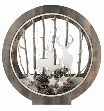 Wooden Deer Circle with LED 30 x 30 x 6.5 cm for standing