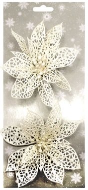 Poinsettia White 14 cm, 2 pcs on Clip